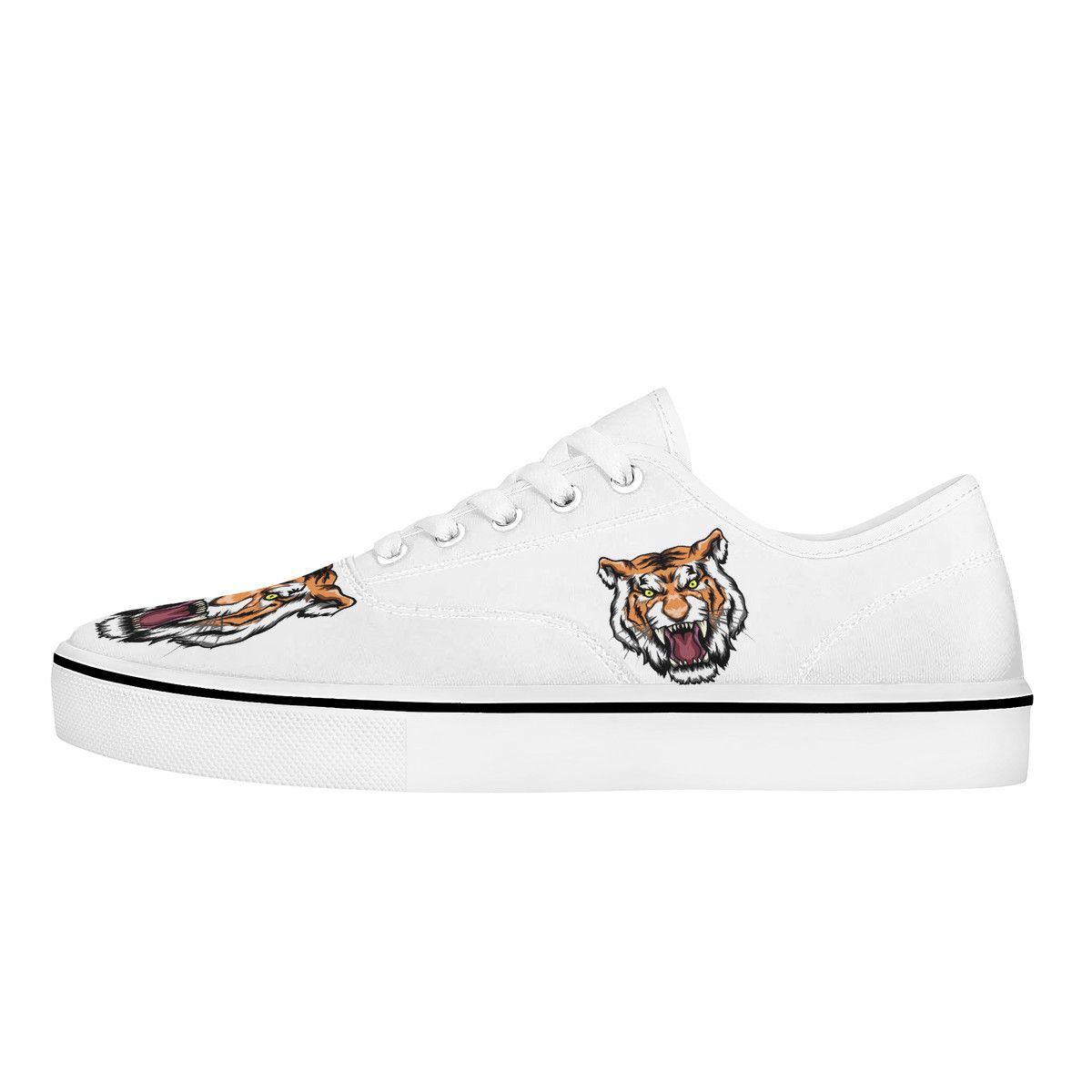 White Canvas Sneakers with Multi-Tiger Graphic Detailing