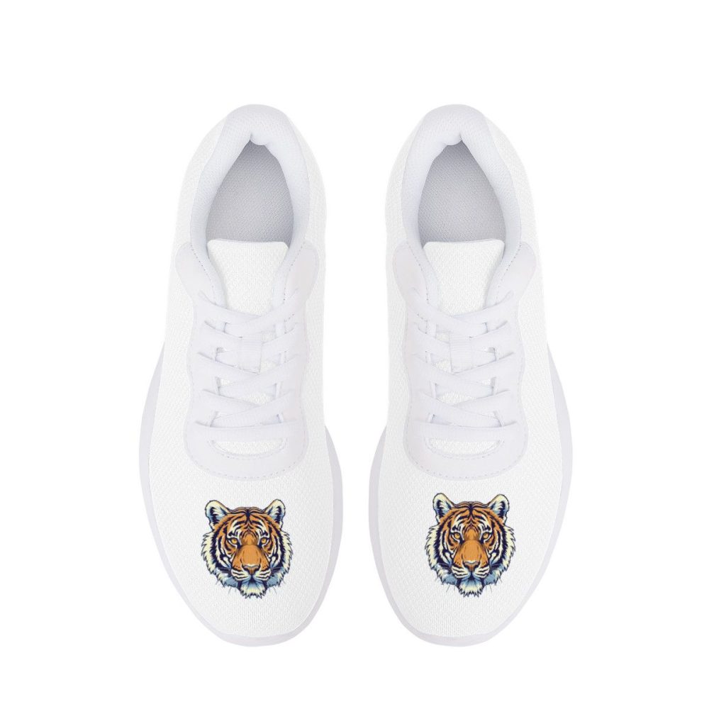 All-White Mesh Sneakers with Tiger Head Accents