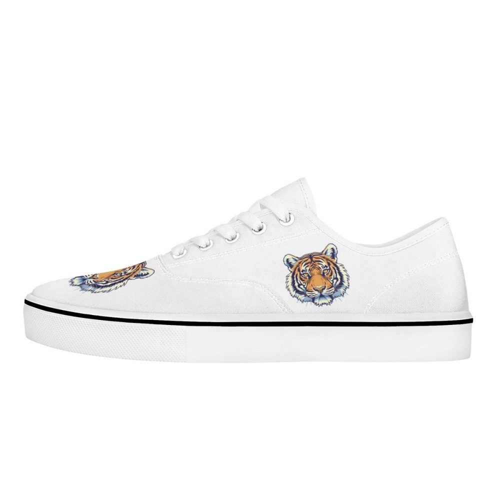 White Canvas Sneakers with Detailed Tiger Head Emblems
