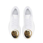 All-White Mesh Sneakers with Gilded Tiger-Crescent Motifs