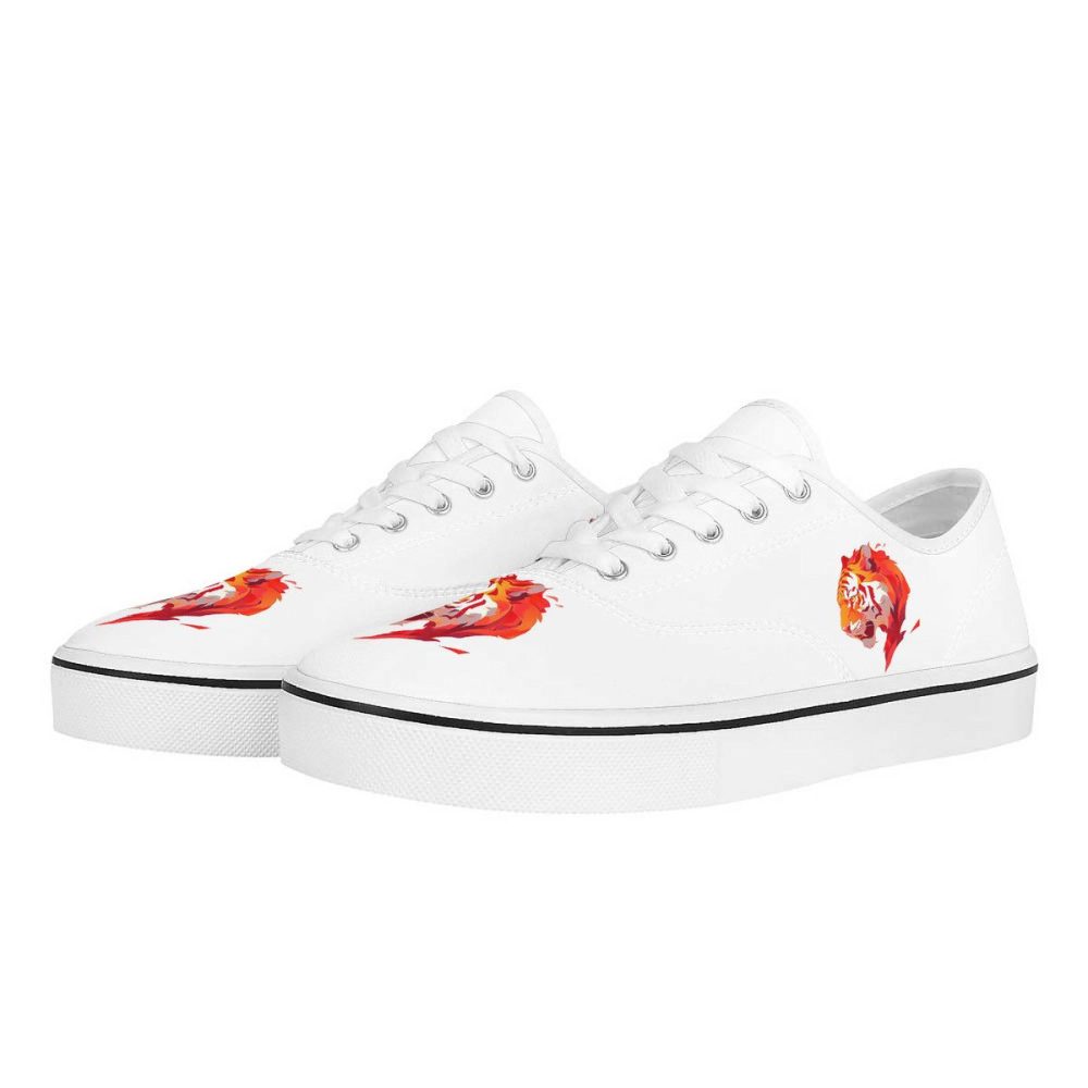 All-White Mesh Sneakers with Bold Red Tiger Prints
