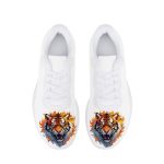 All-White Mesh Sneakers with Flame-Tiger Prints